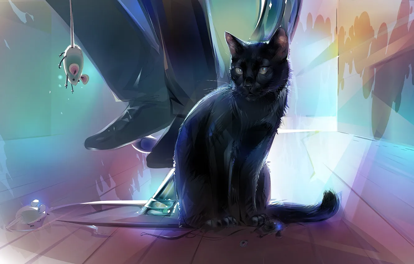 Photo wallpaper cat, the situation, anime, mouse, art, cafe