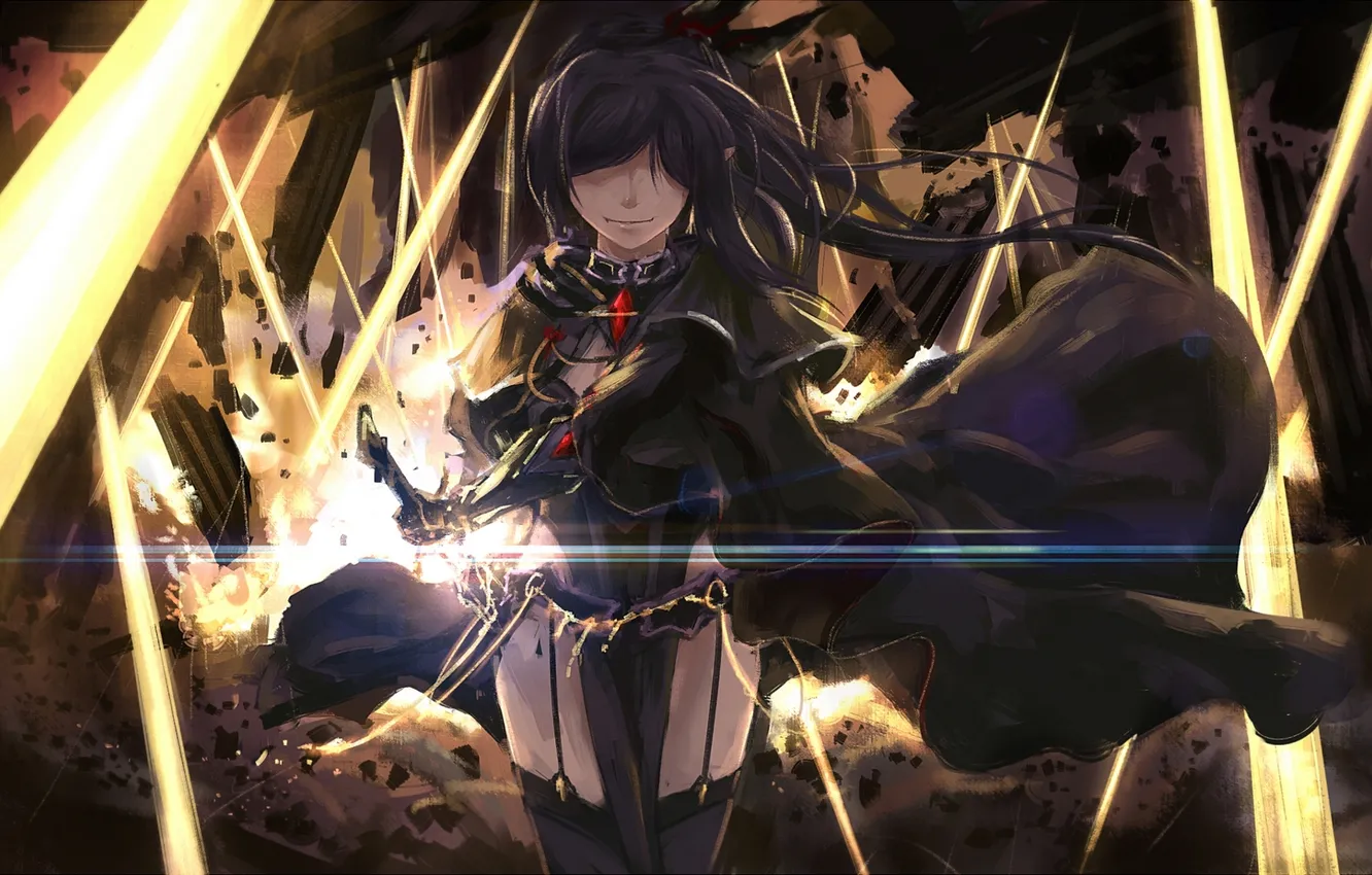 Photo wallpaper girl, smile, weapons, magic, sword, anime, art, c.z.