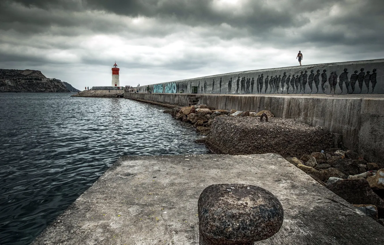 Photo wallpaper landscape, lighthouse, Marina