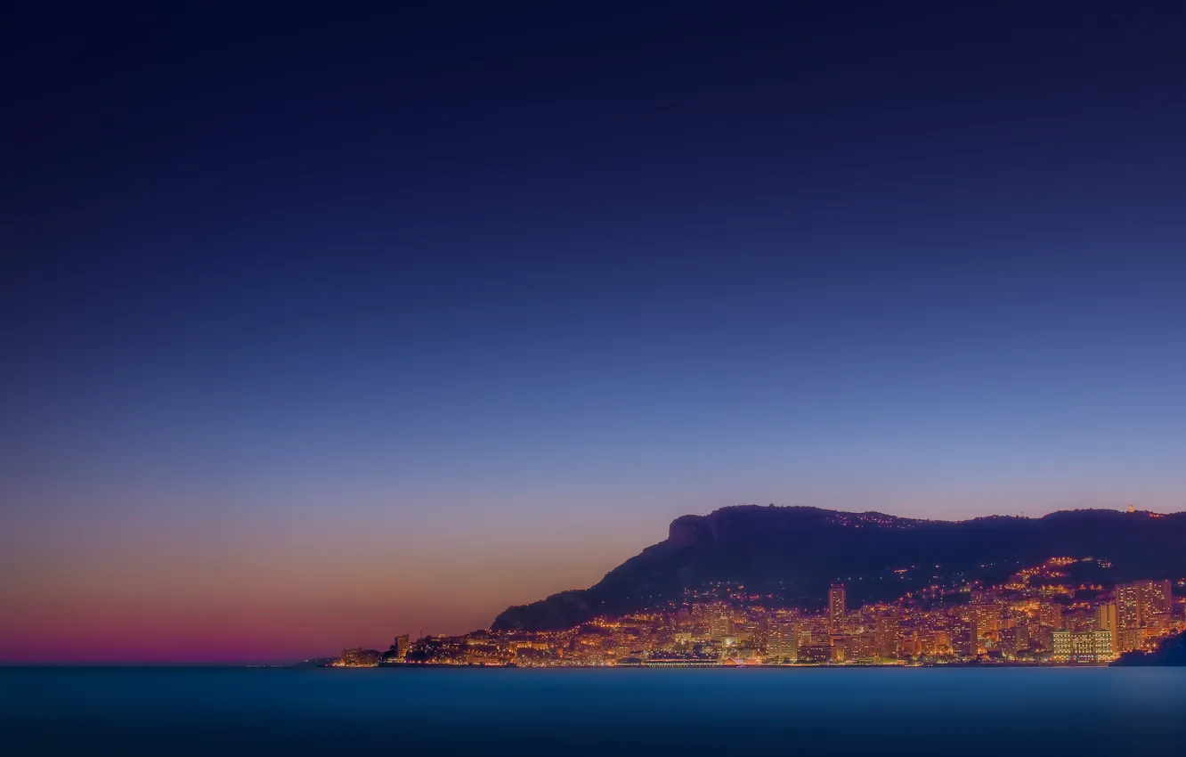 Photo wallpaper sea, the sky, water, light, lights, surface, the ocean, home