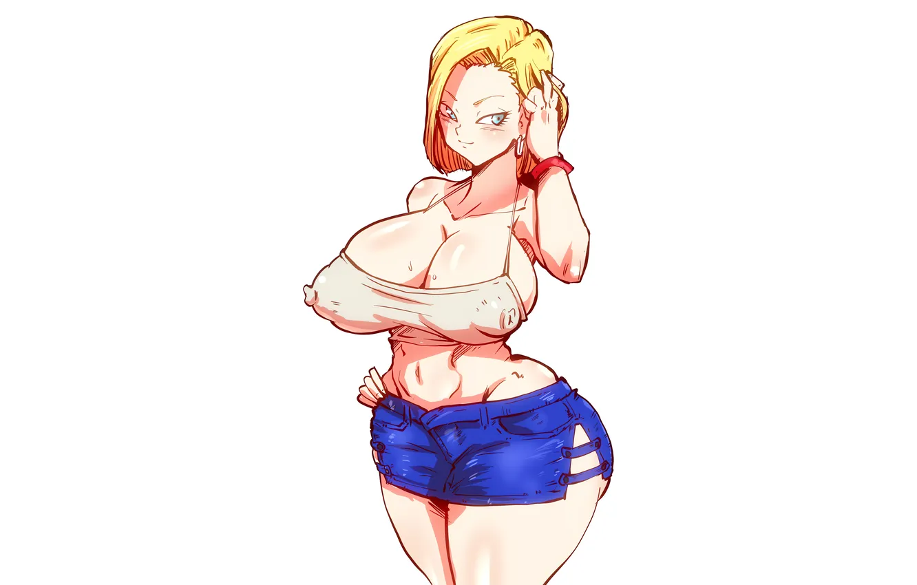 Photo wallpaper girl, sexy, cleavage, shorts, boobs, sexy girl, anime, blue eyes