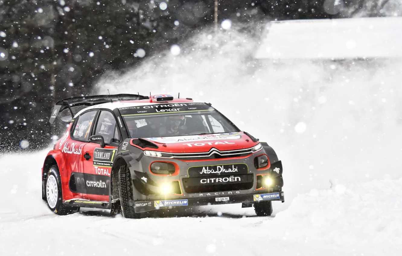 Photo wallpaper Winter, Auto, Snow, Sport, Machine, Race, Citroen, Citroen