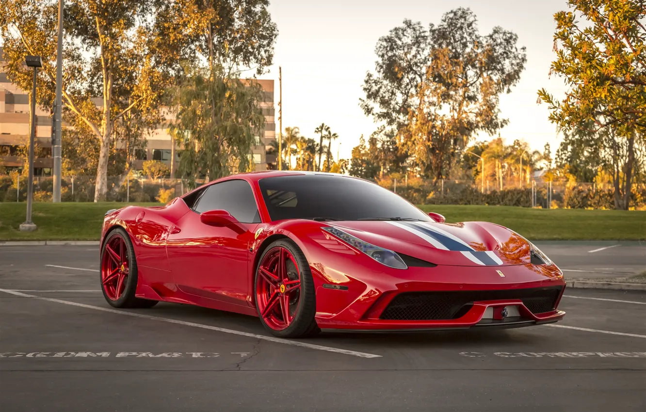 Photo wallpaper Ferrari, red, wheels, 458, Speciale