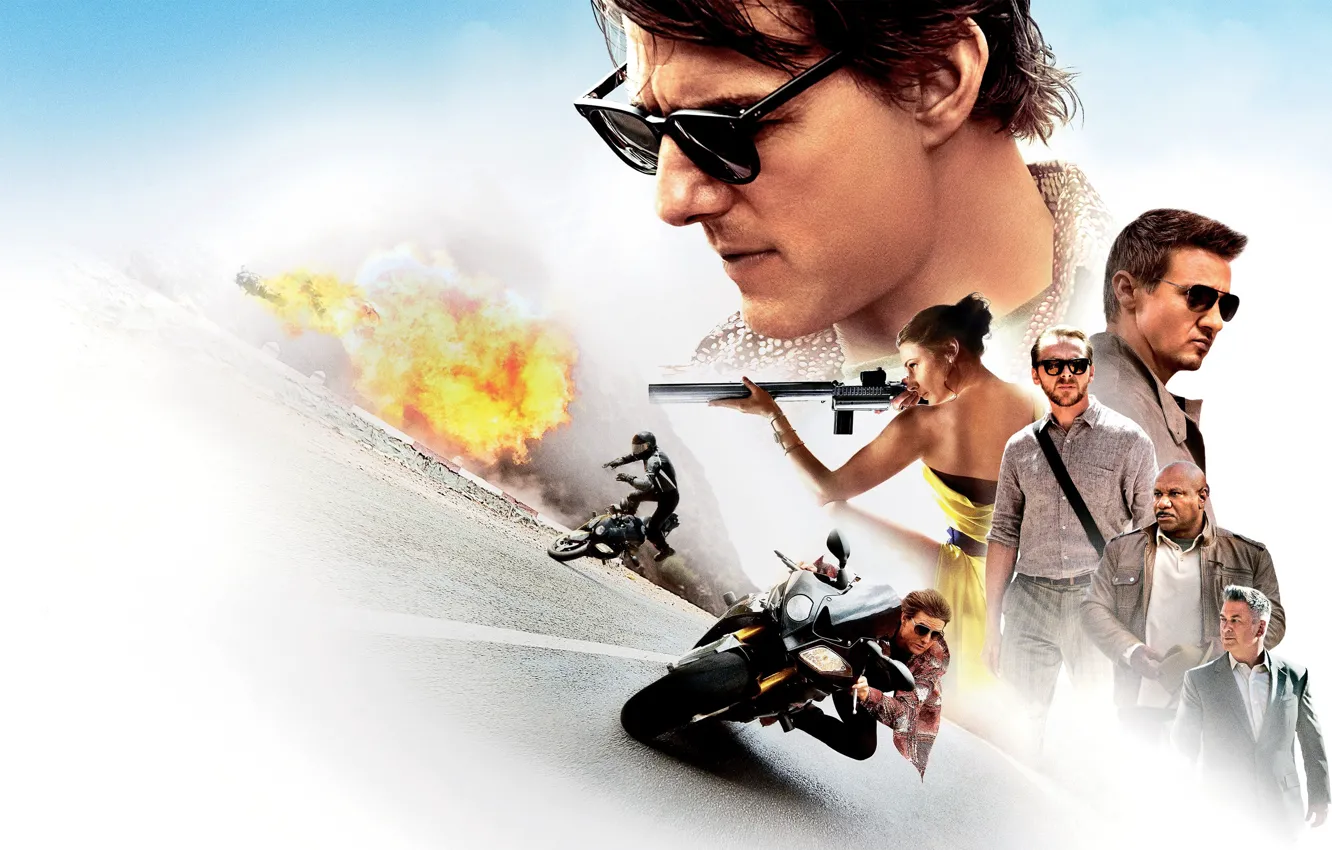 Photo wallpaper poster, Tom Cruise, Tom Cruise, Jeremy Renner, Simon Pegg, Ethan Hunt, Mission: Impossible - Rogue …
