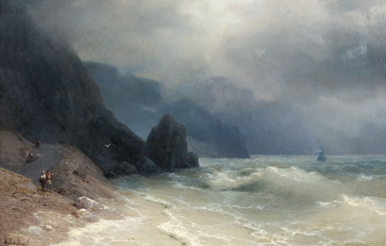 Photo wallpaper wave, rocks, picture, seascape, 1886, Ivan Aivazovsky, Morse Coast