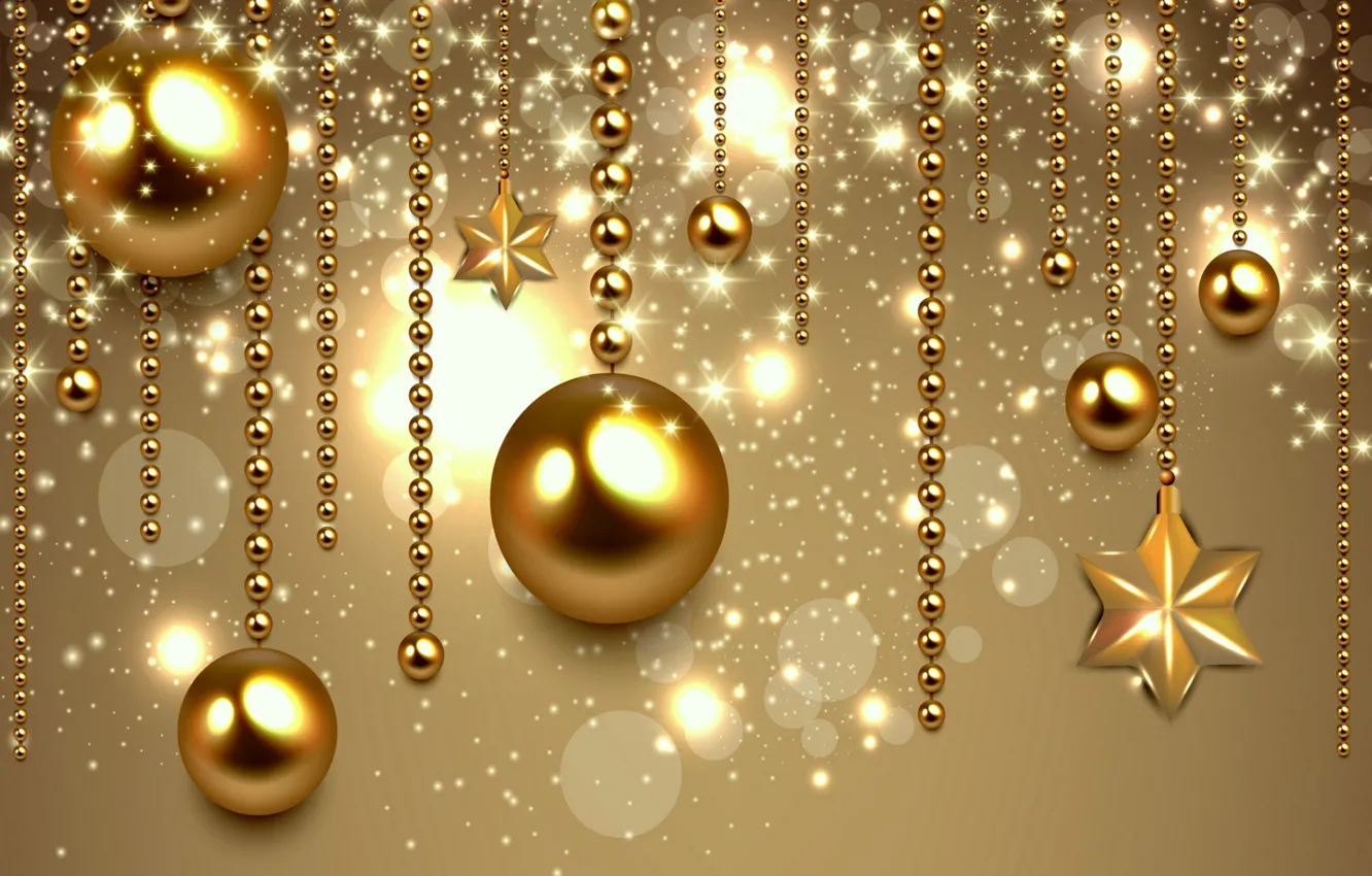 Photo wallpaper decoration, balls, New Year, Christmas, golden, Christmas, balls, New Year