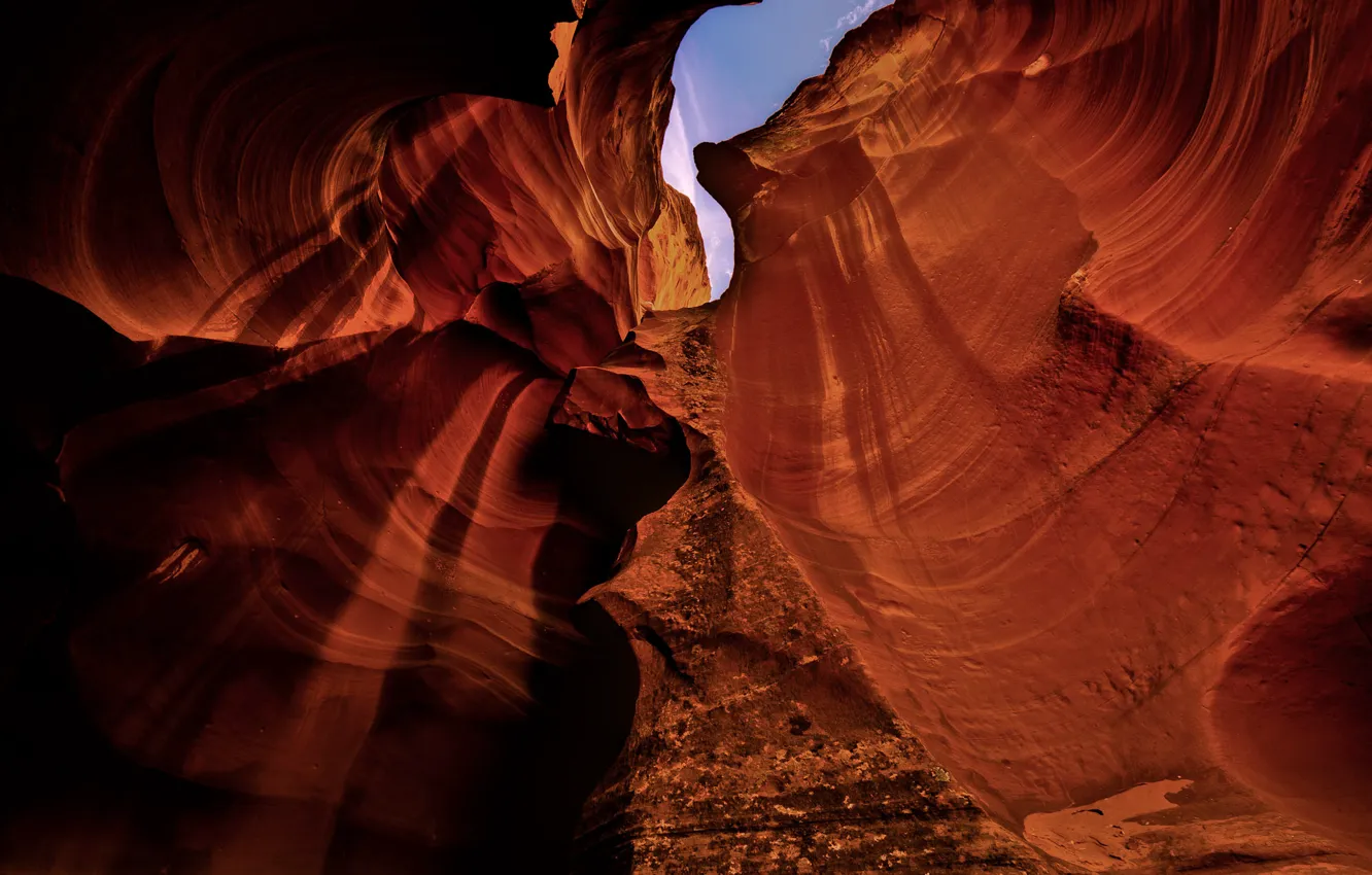 Photo wallpaper the sky, nature, rocks, texture, canyon, cave, antelope canyon