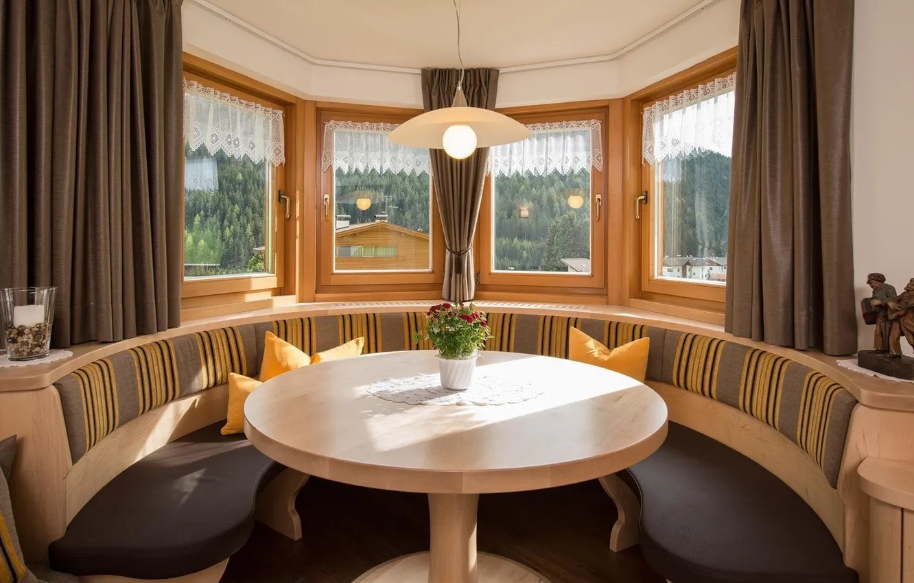 Photo wallpaper design, style, room, interior, window, curtains, dining room, Bay window