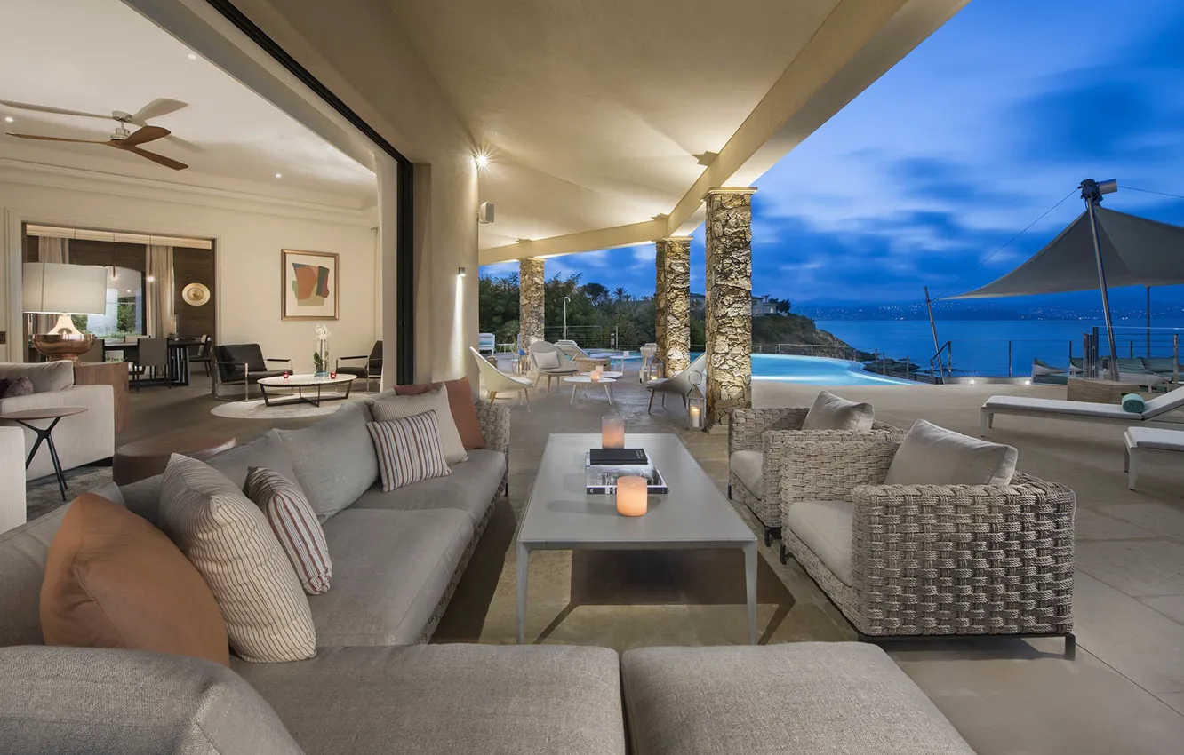 Photo wallpaper furniture, Villa, interior, pool, France, terrace, living space, luxury villa