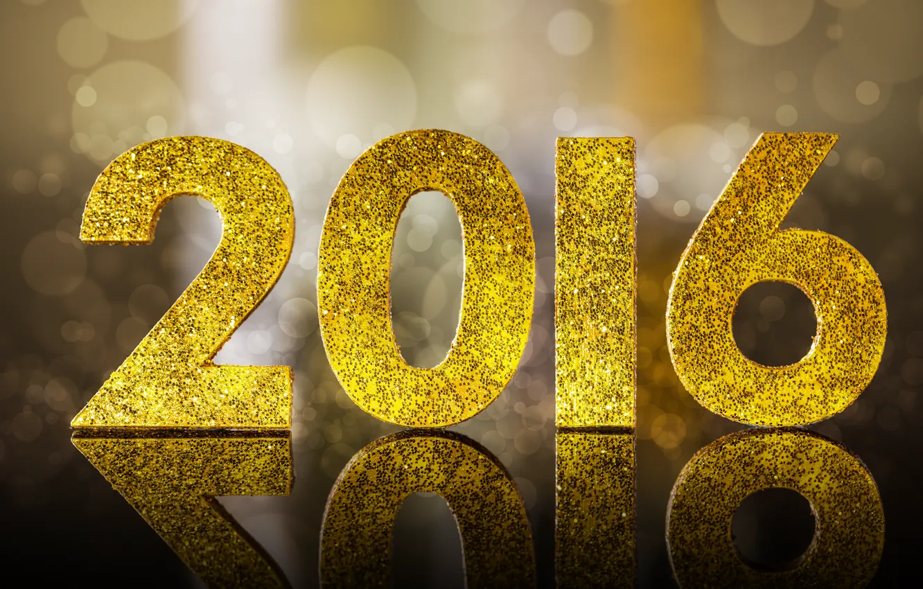 Photo wallpaper New Year, golden, bokeh, New Year, Happy, glitter, 2016