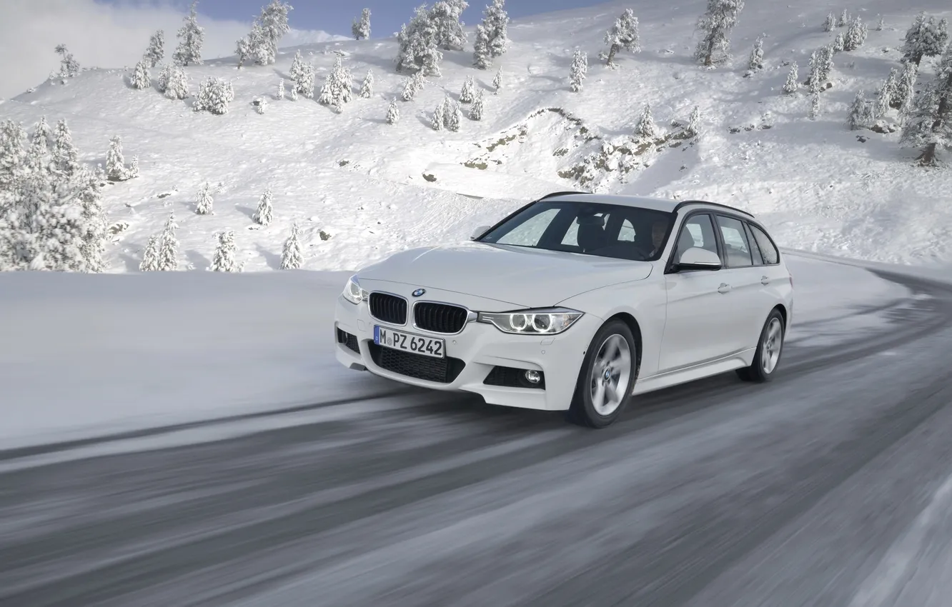 Photo wallpaper winter, white, snow, BMW, the front, universal, 320d