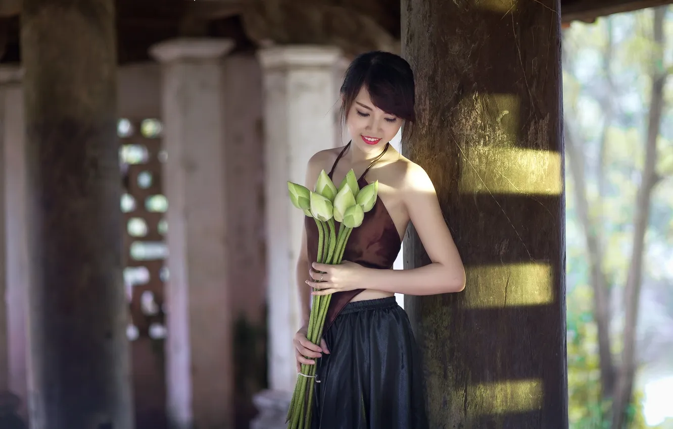 Photo wallpaper girl, flowers, mood