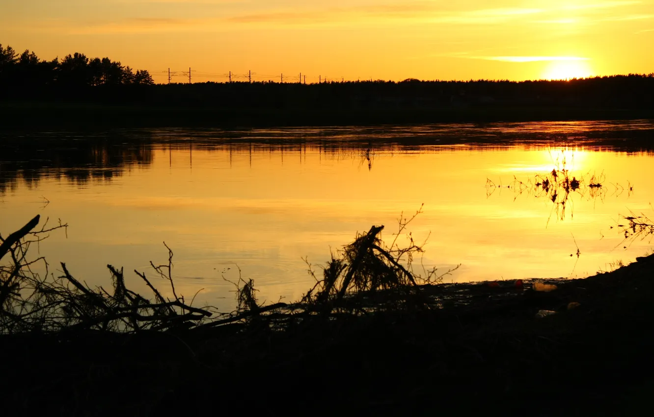 Photo wallpaper the sun, landscape, sunset, nature, river, the evening, sits