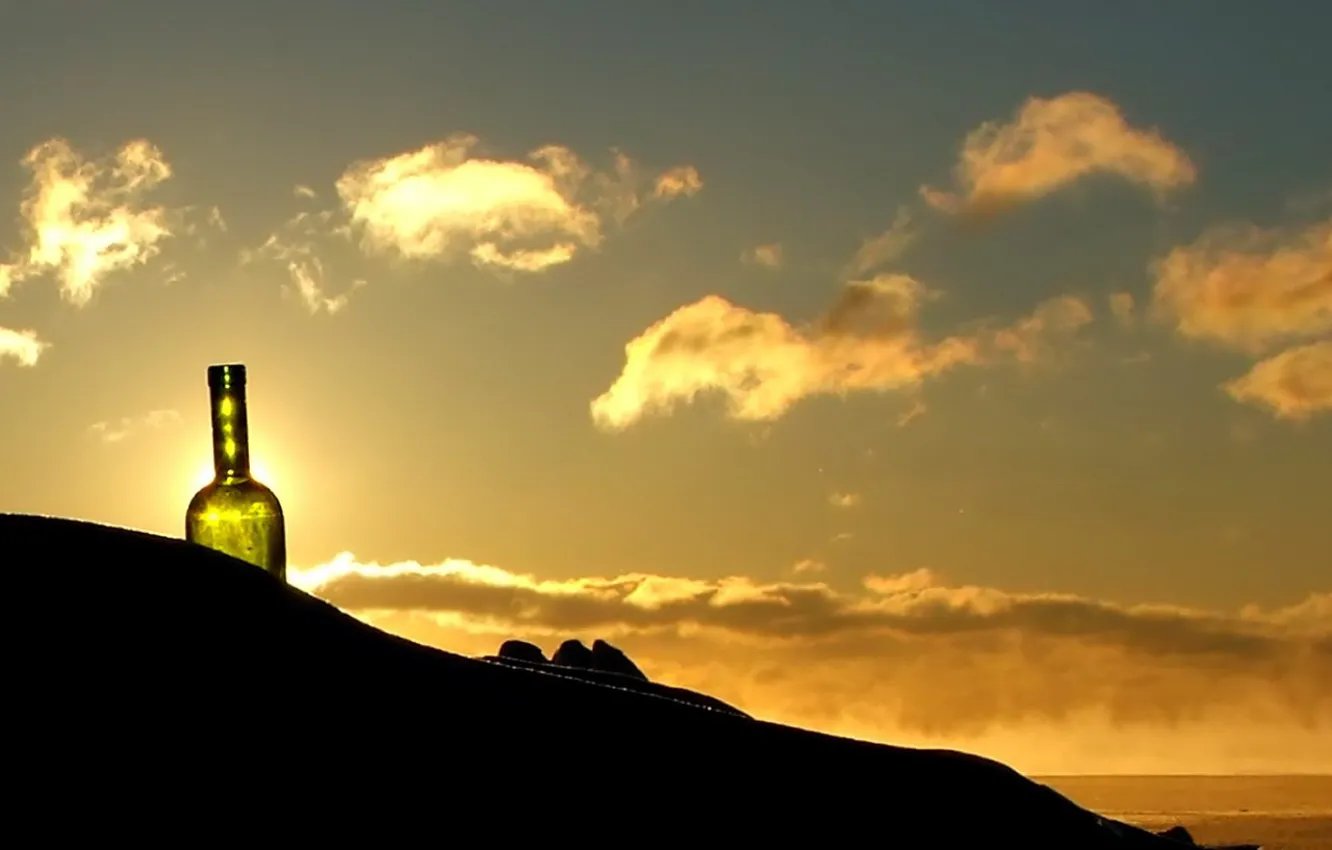 Photo wallpaper the sky, clouds, sunset, bottle