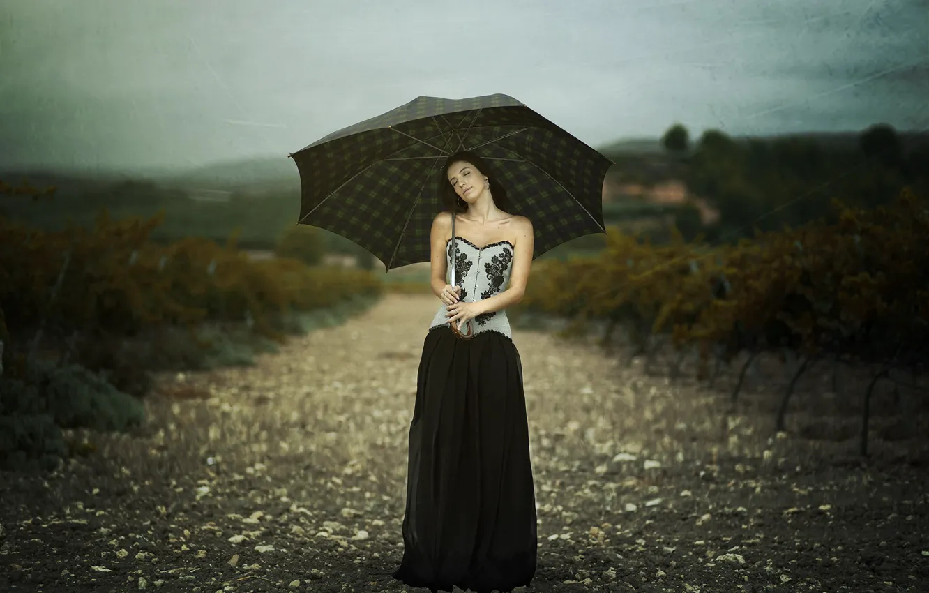 Photo wallpaper road, girl, umbrella