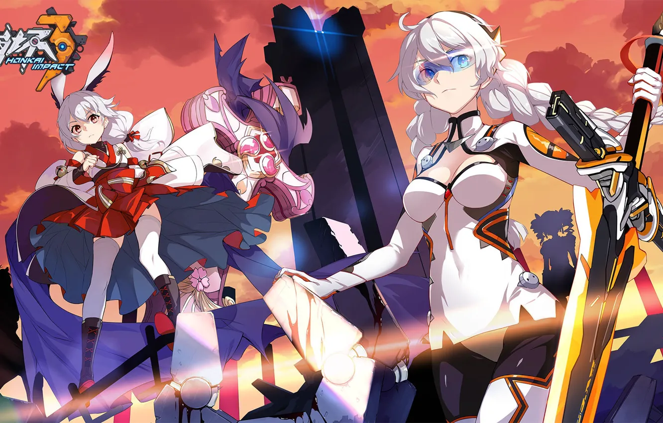 Photo wallpaper girl, weapons, the game, sword, anime, glasses, Honkai Impact 3rd