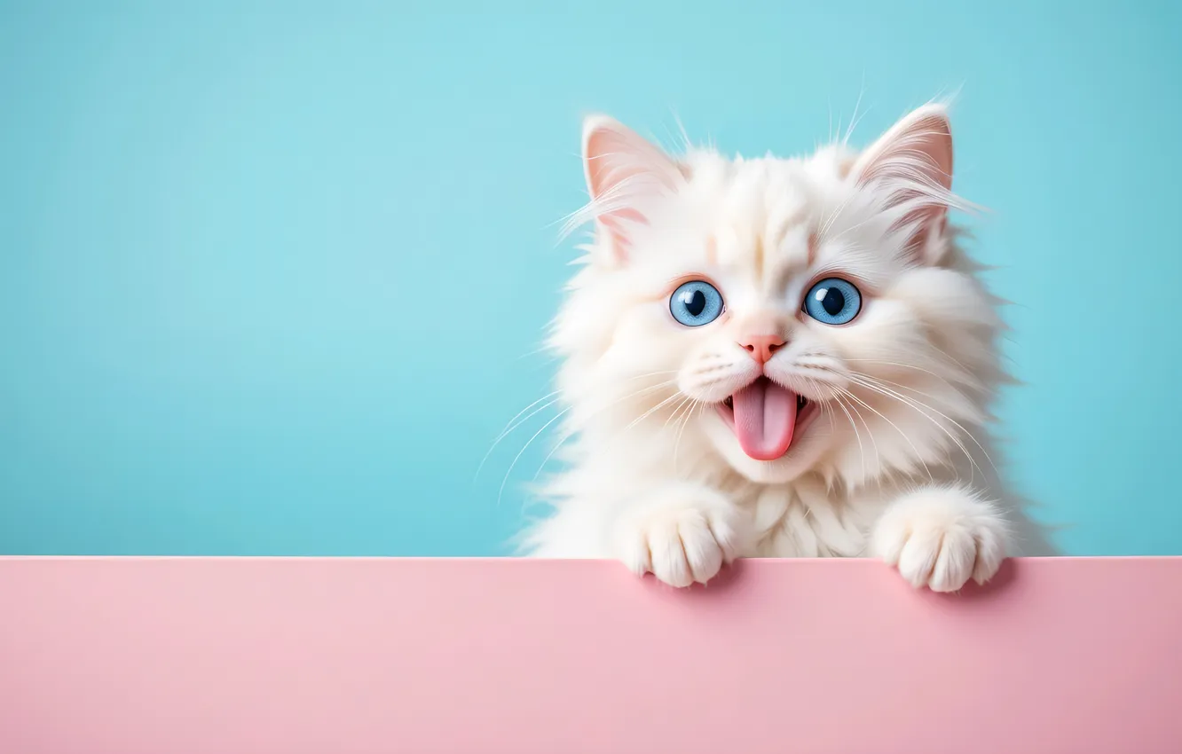 Photo wallpaper language, cat, white, look, pose, legs, kitty, blue eyes