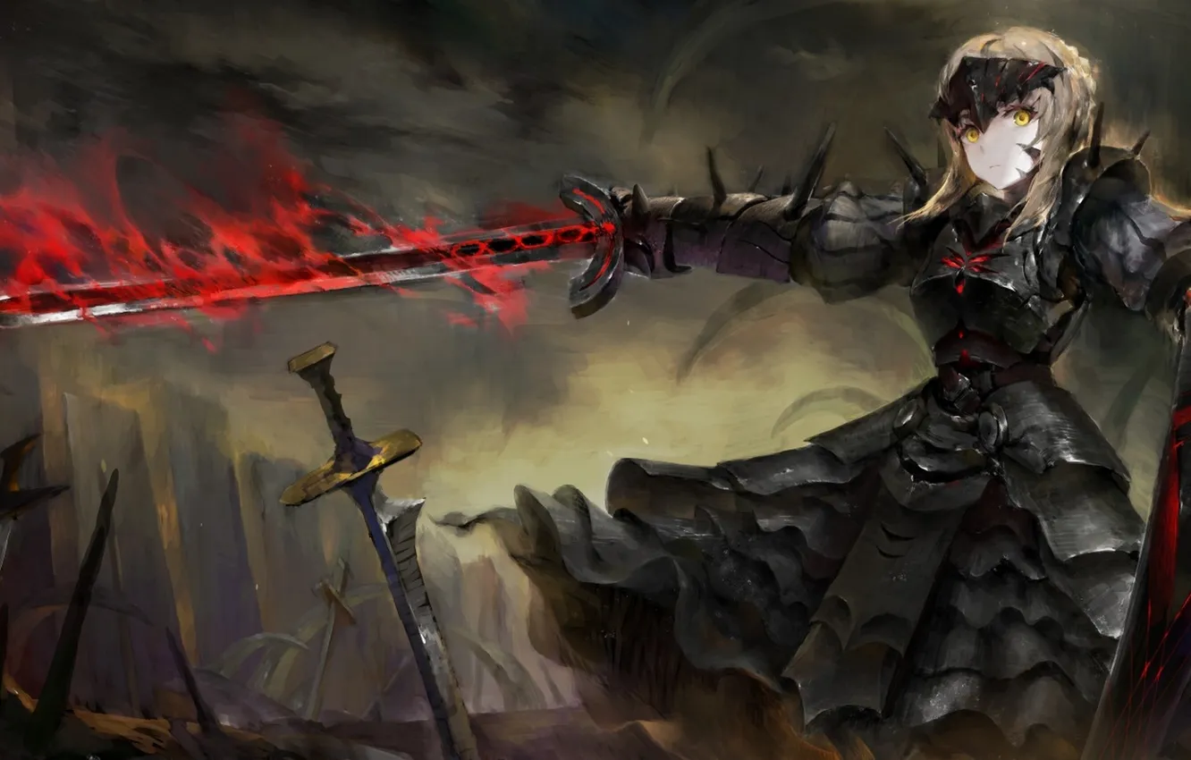 Photo wallpaper girl, weapons, magic, sword, anime, art, saber, fate/stay night