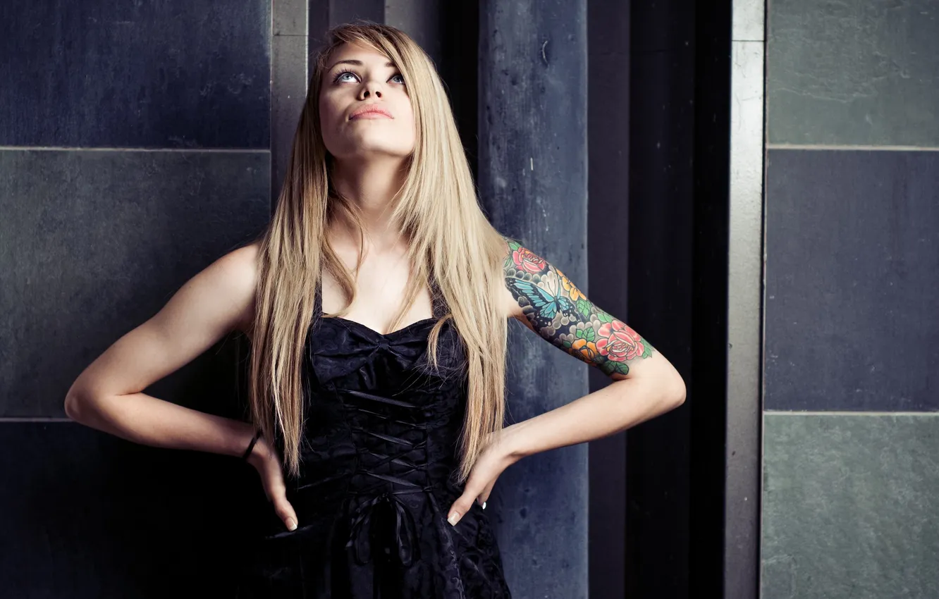 Photo wallpaper look, girl, blonde, tattoo