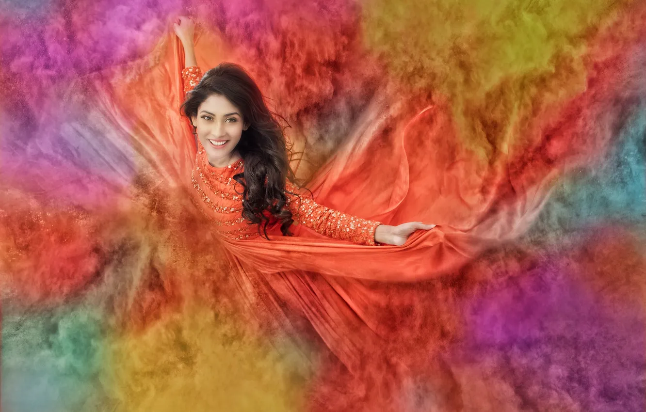 Photo wallpaper paint, brunette, colorful, Indian