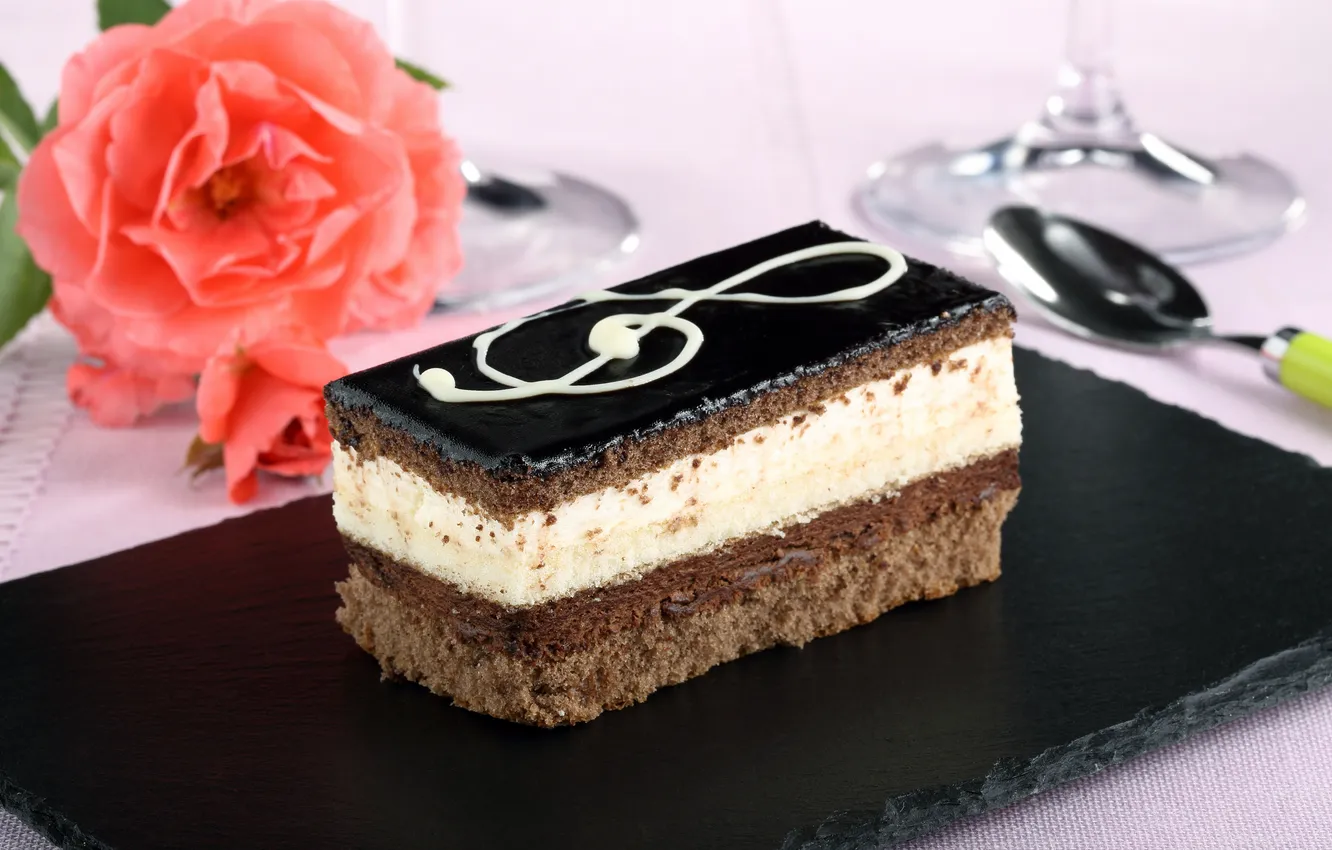 Photo wallpaper flowers, food, chocolate, sweets, cake, cream, cakes, sweet