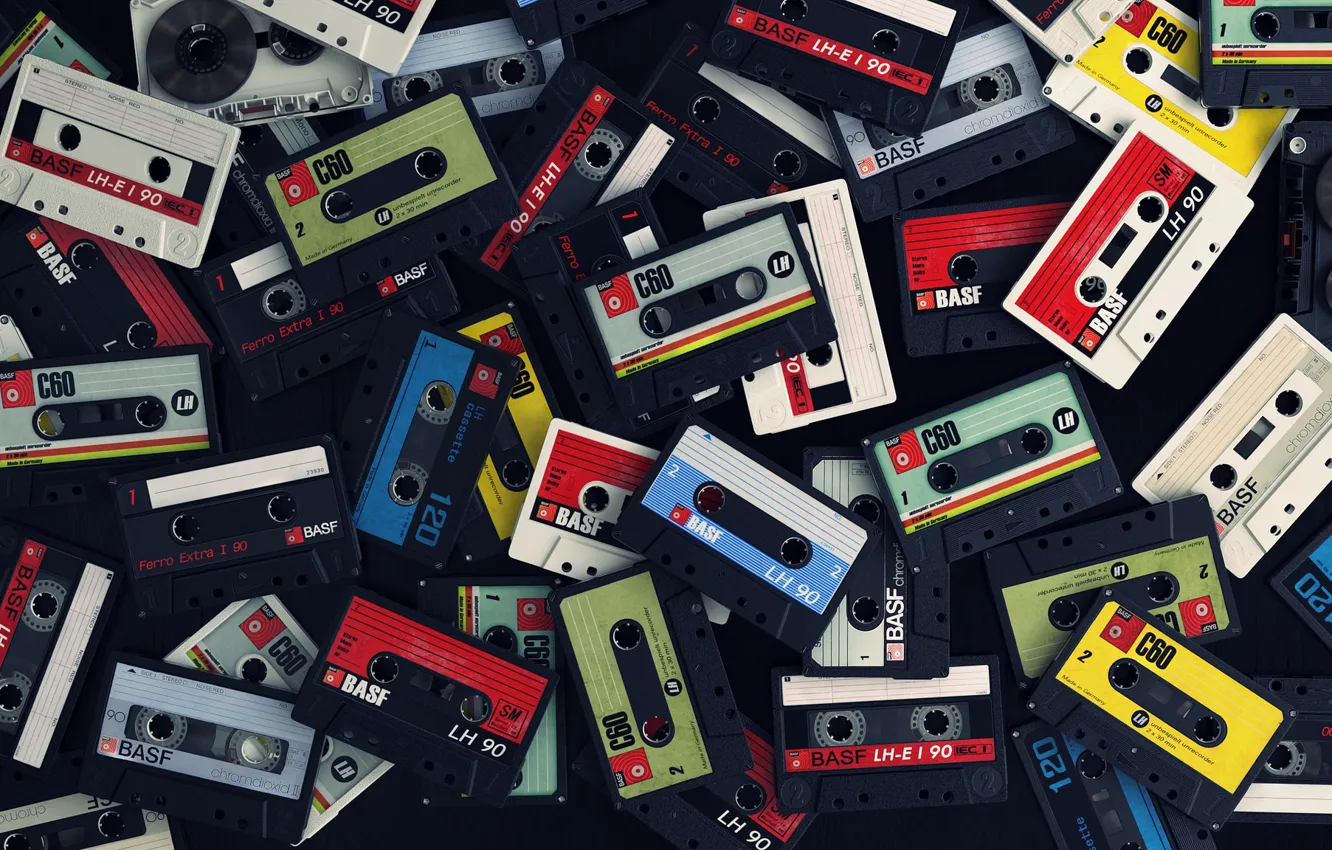 Photo wallpaper macro, music, background, cassette