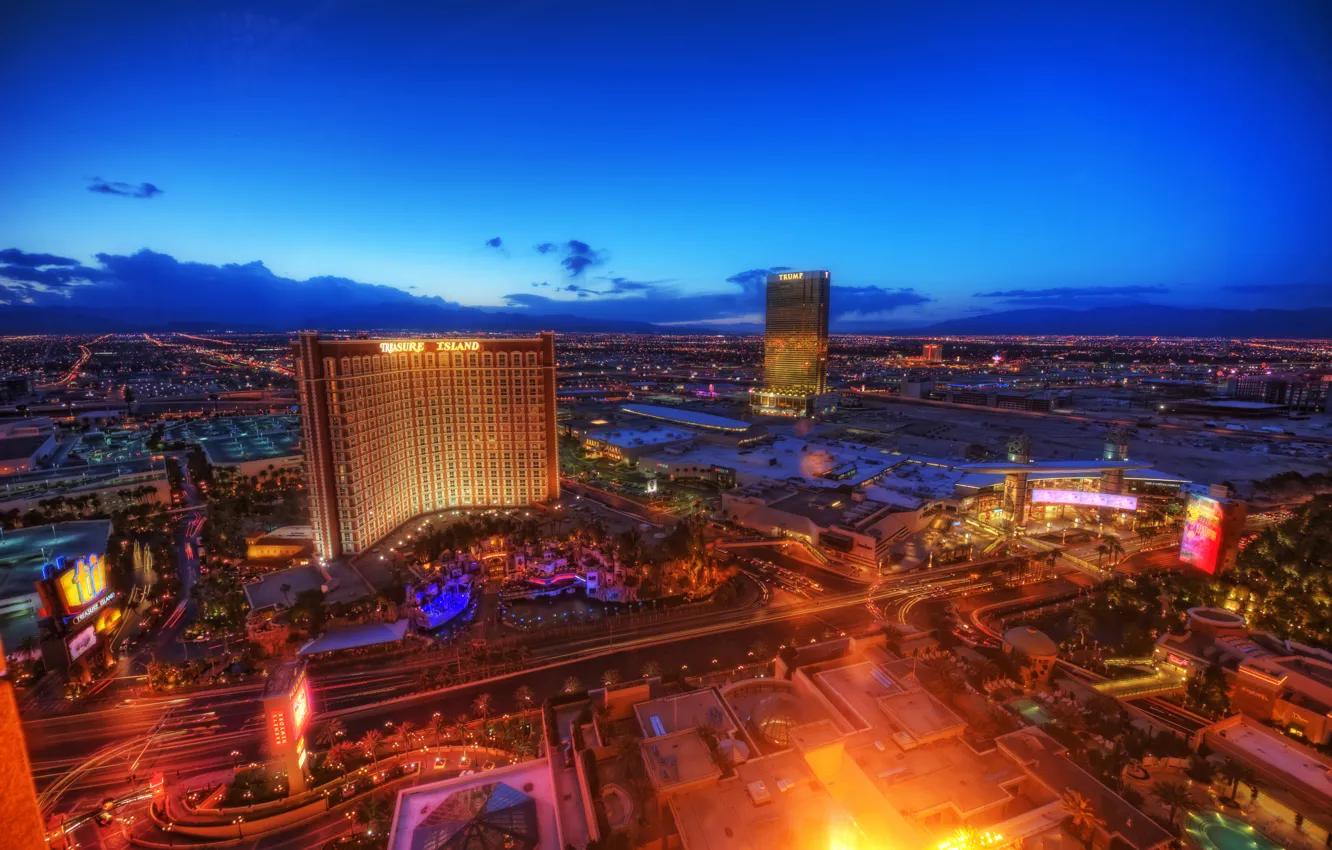 Photo wallpaper lights, the evening, Las Vegas, panorama, USA, Nevada, casino