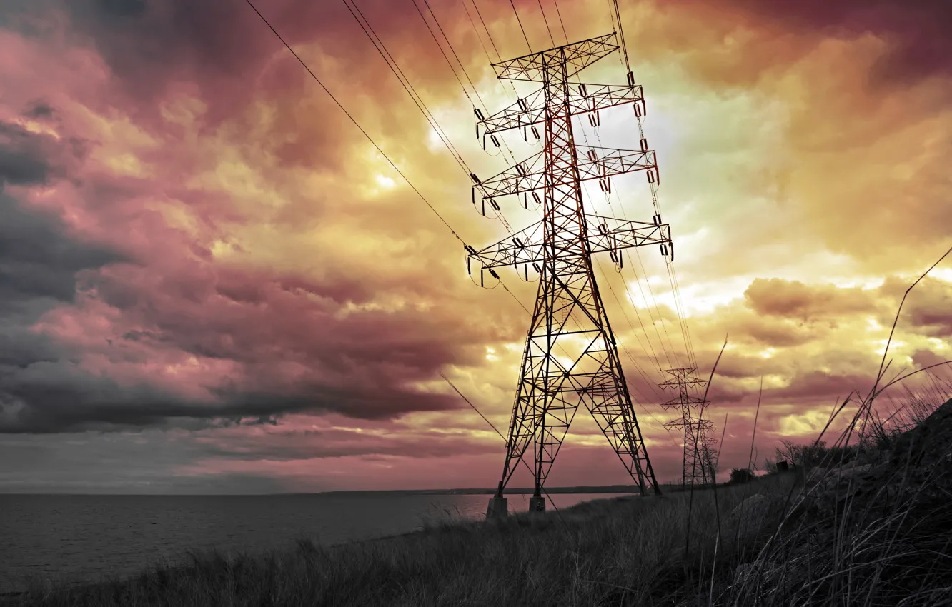 Photo wallpaper the sky, night, power lines
