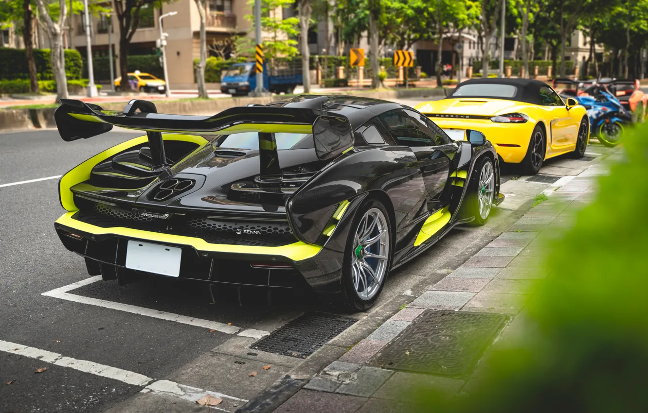 Photo wallpaper sports car, rear view, McLaren Senna