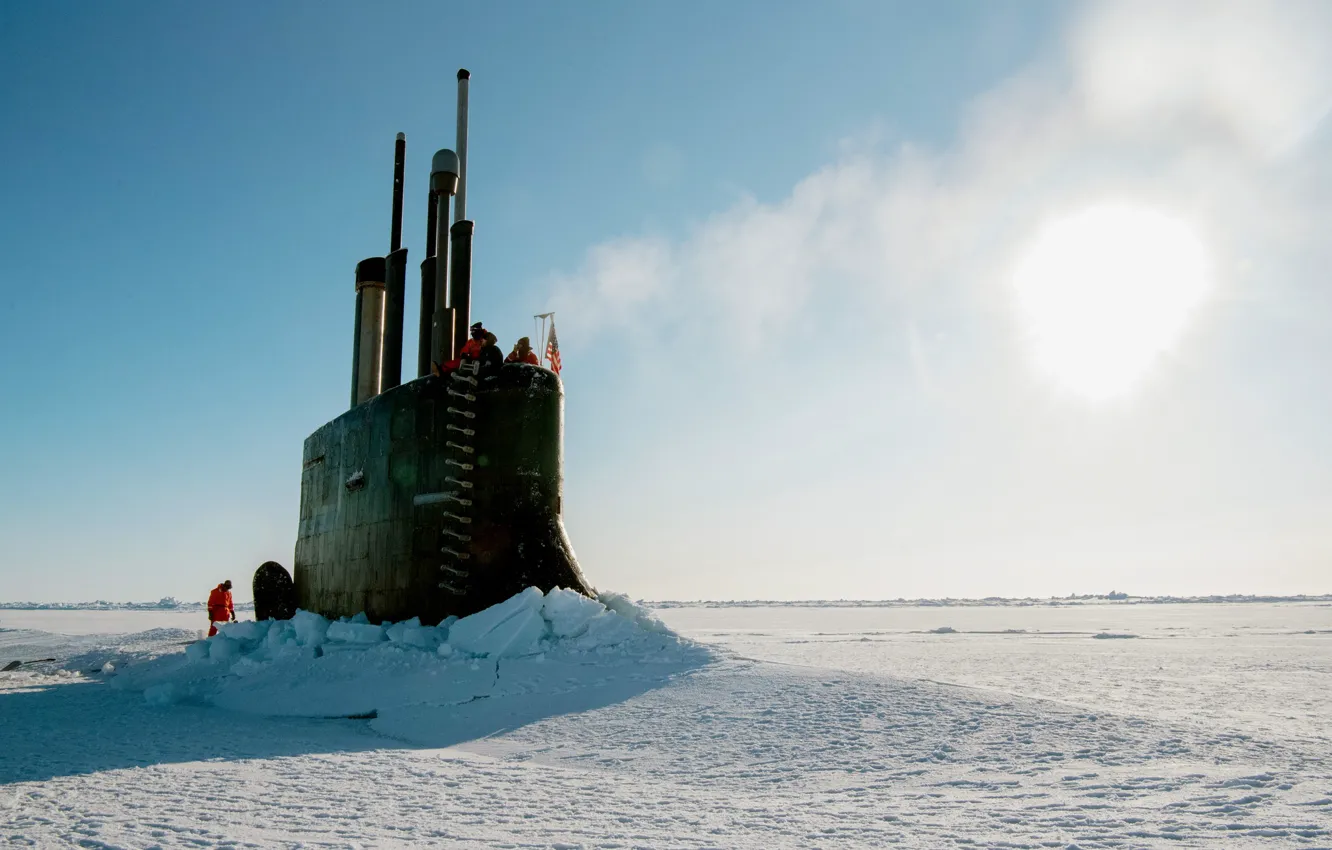 Photo wallpaper winter, glacier, ice, submarine, Arctic