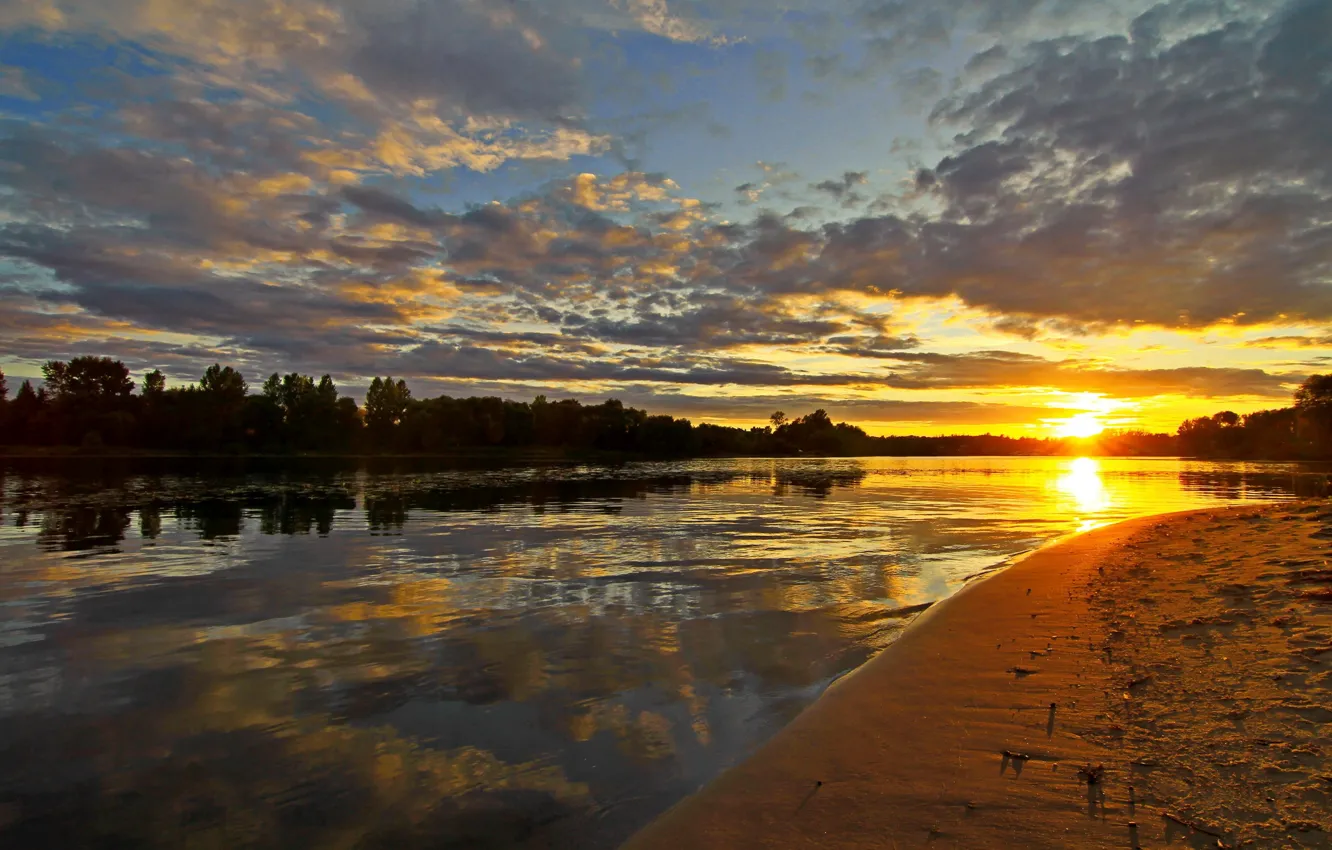 Photo wallpaper the sky, the sun, clouds, sunset, nature, river, photo, dawn