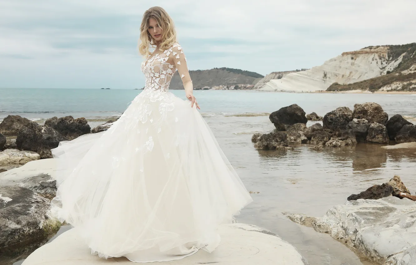 Photo wallpaper dress, woman, young, beautiful, model, wedding, bride