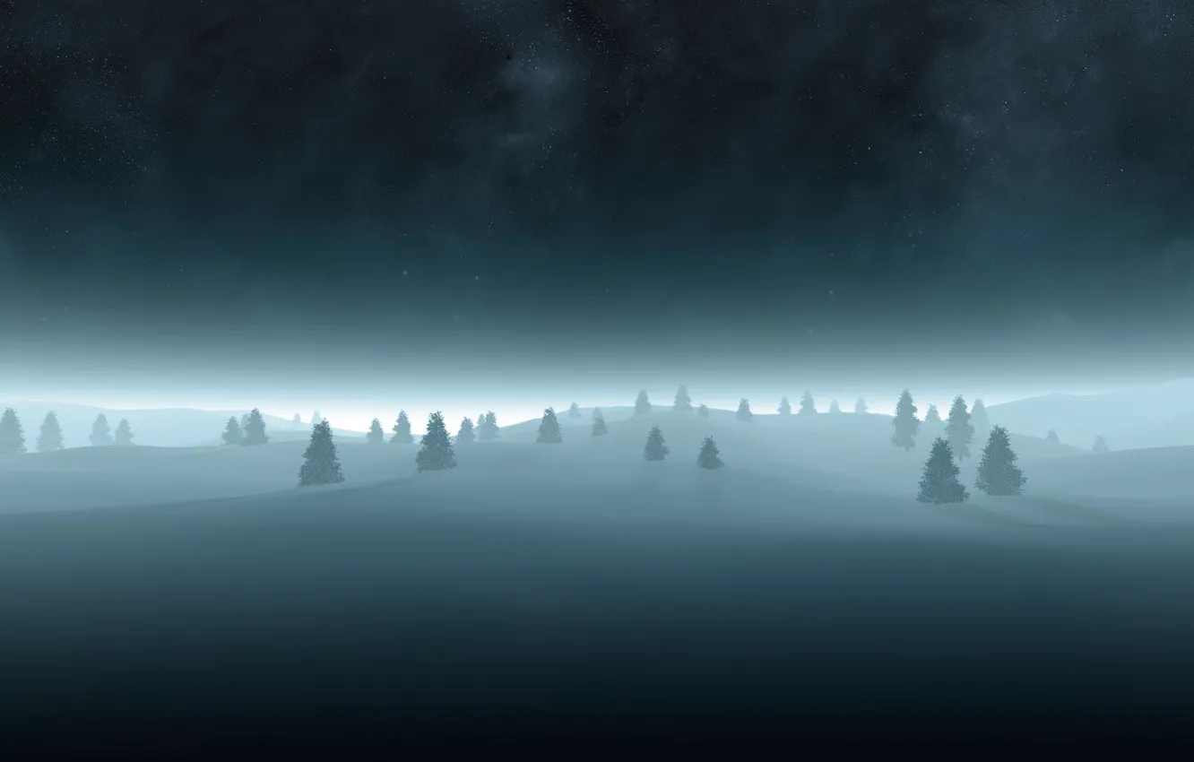 Photo wallpaper winter, snow, trees, night