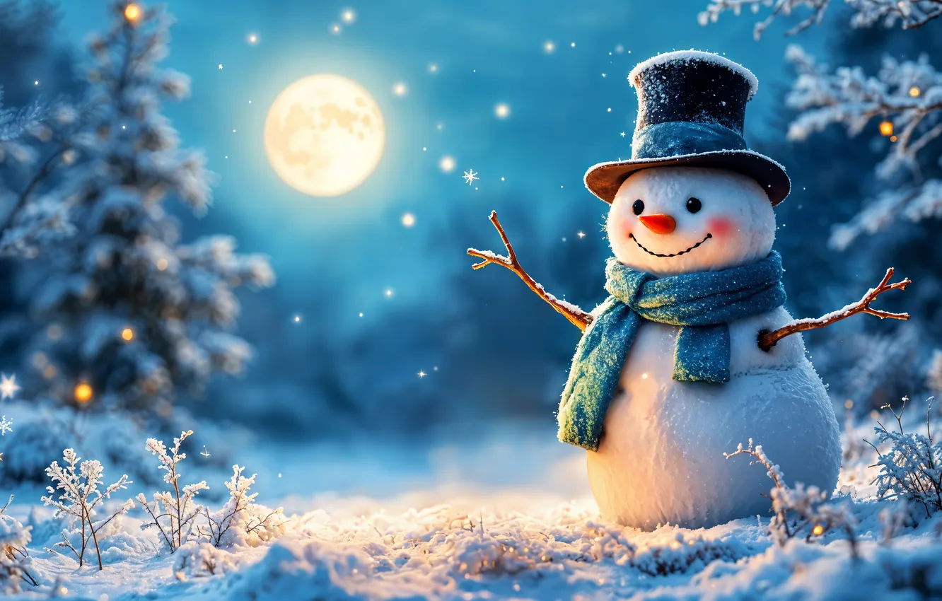 Photo wallpaper winter, snow, decoration, new year, Christmas, snowman, Christmas, winter