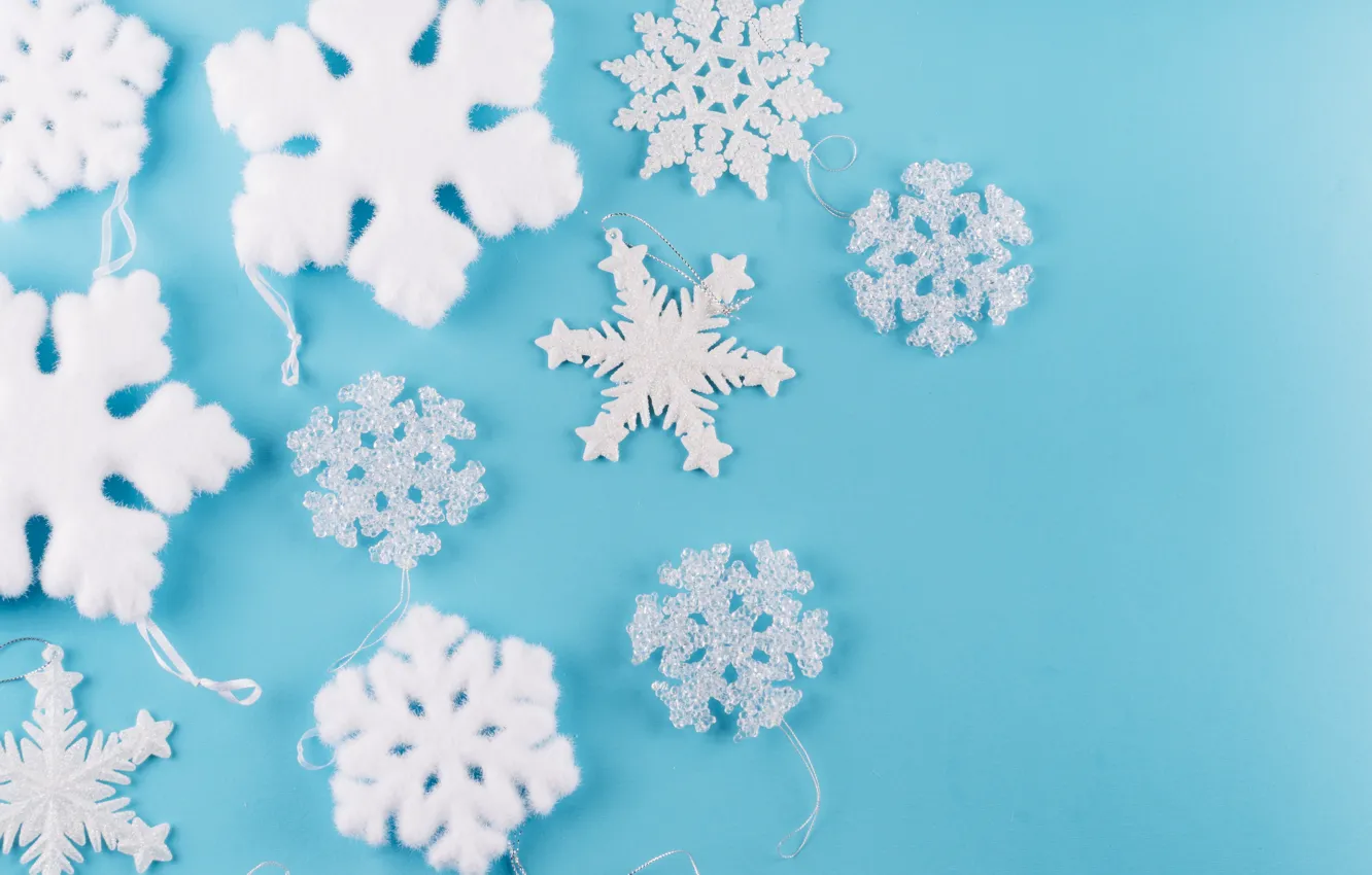 Photo wallpaper winter, snowflakes, background, blue, Christmas, blue, winter, background