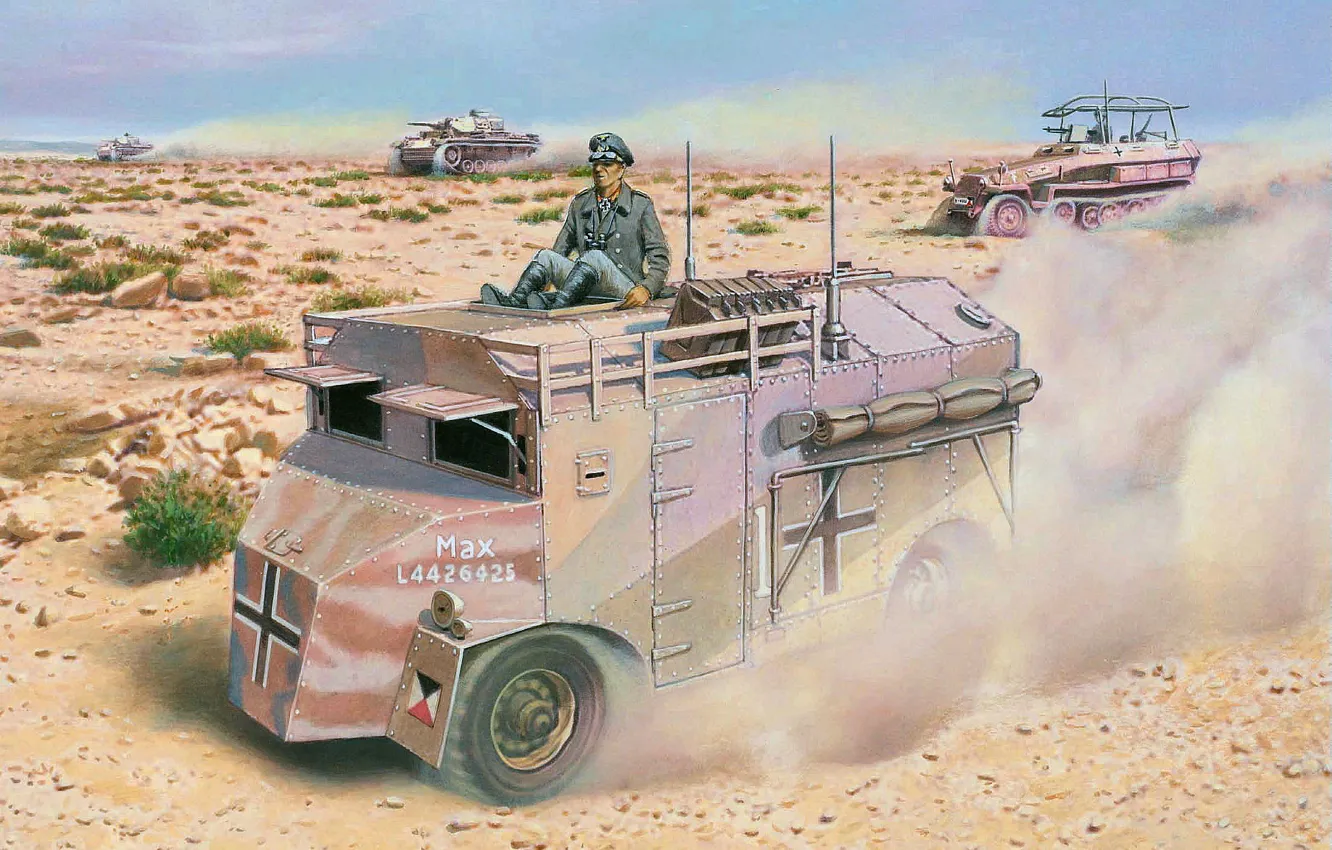 Photo wallpaper Sand, Desert, Art, Tank, The Wehrmacht, Armor, Erwin Rommel, German General