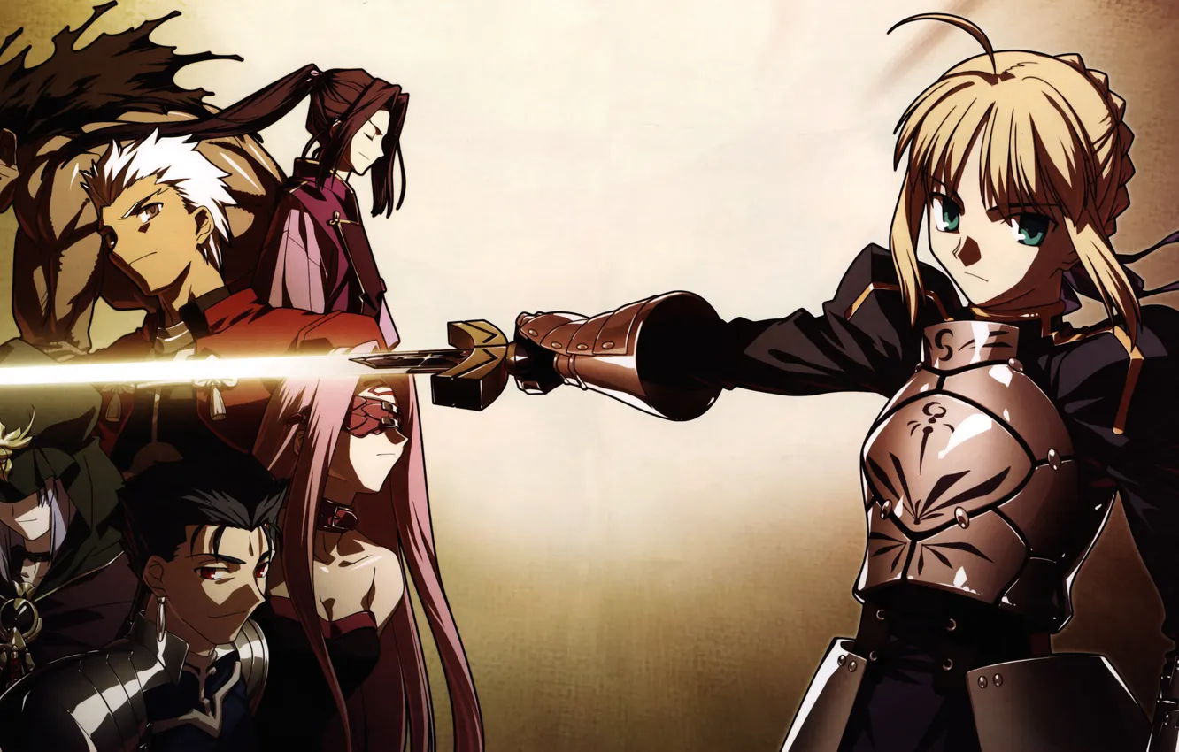 Photo wallpaper girl, sword, armor, the series, saber, night, fate, stay