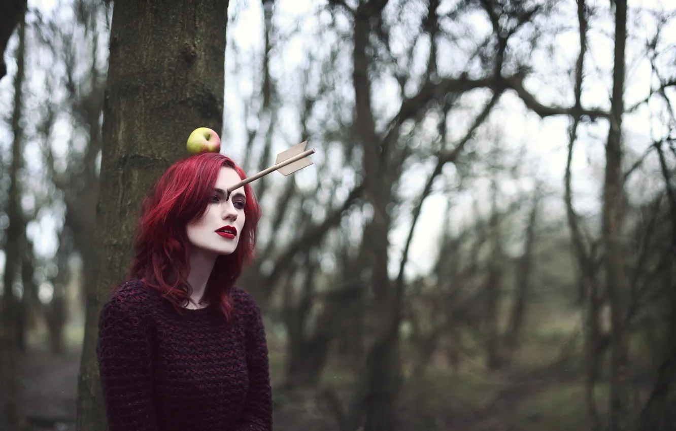 Photo wallpaper girl, Apple, arrow