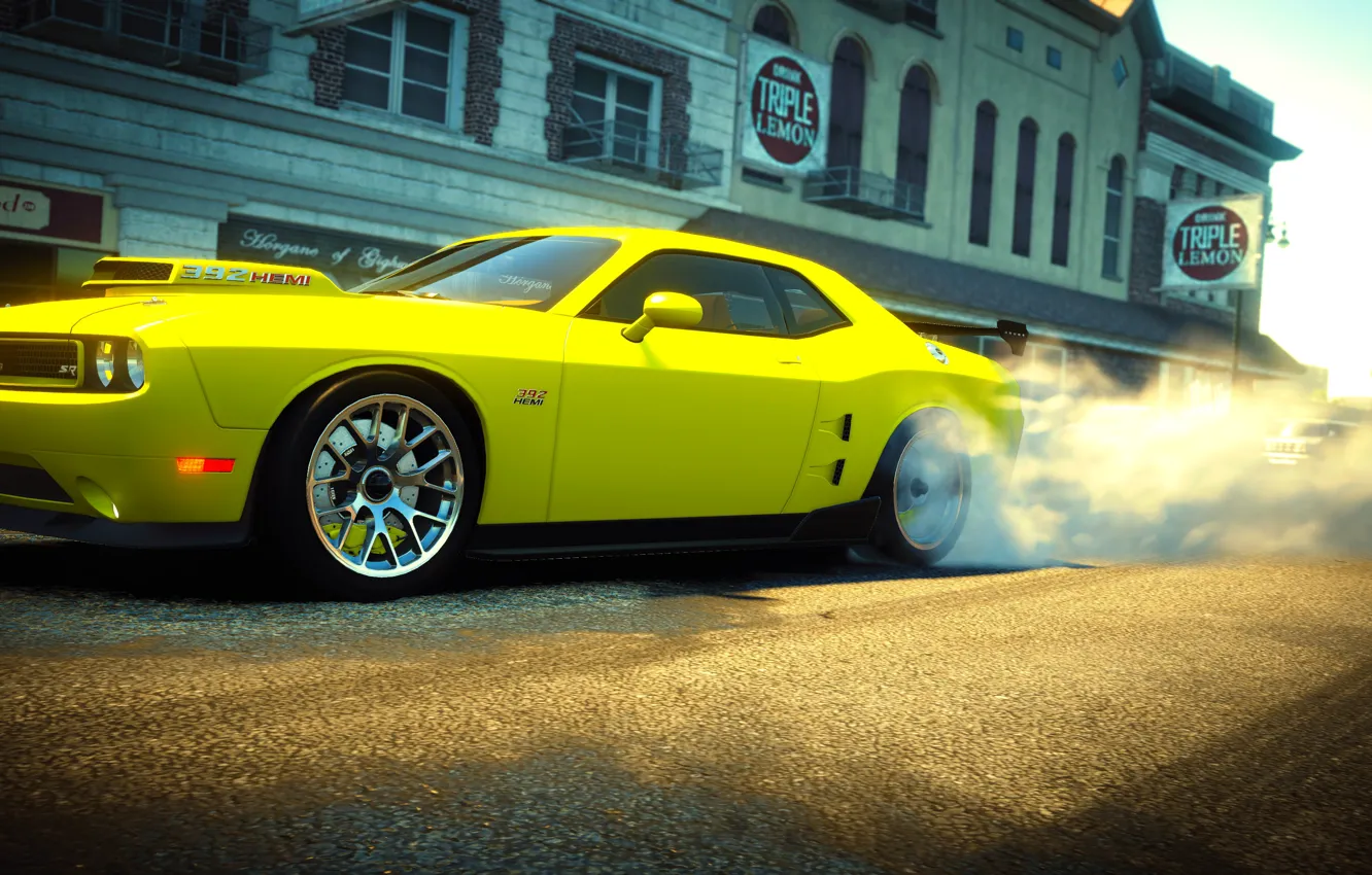 Photo wallpaper Dodge, Challenger, game, The Crew, 392 Hemi, amarelo