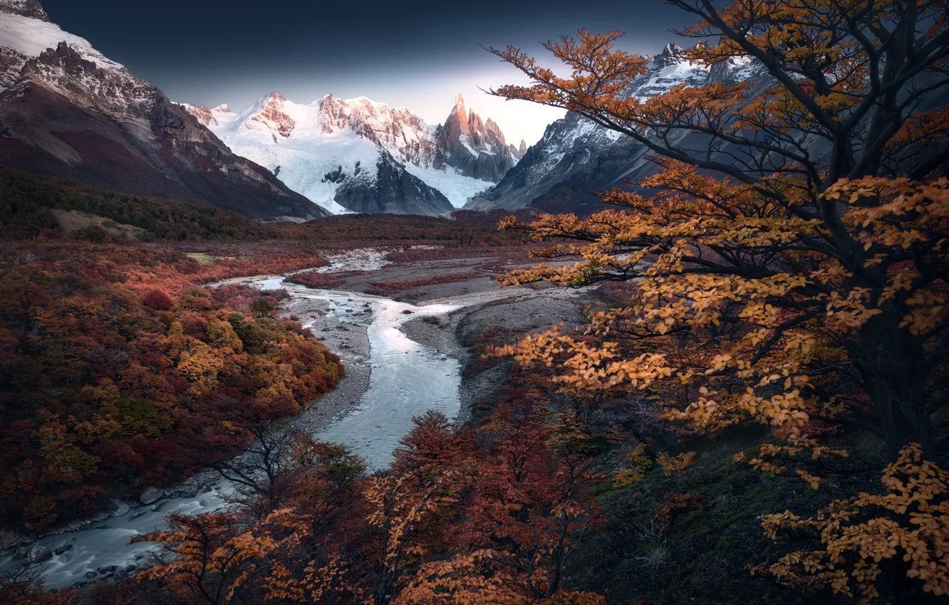 Photo wallpaper mountains, nature, river