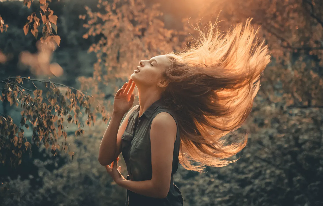 Photo wallpaper girl, pose, mood, long hair, closed eyes, Jiří Tulach