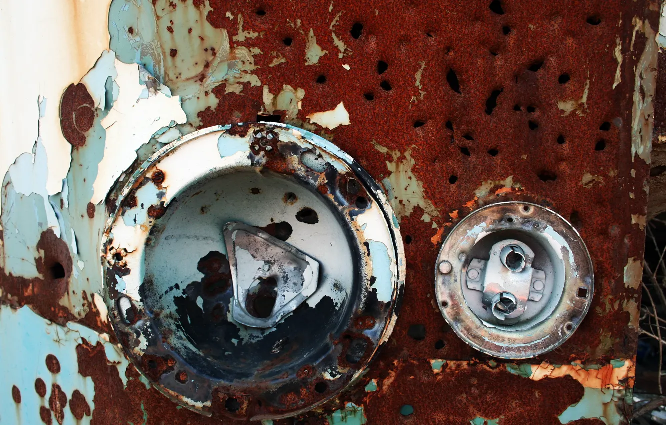 Photo wallpaper machine, time, lights, rust, bus, metal