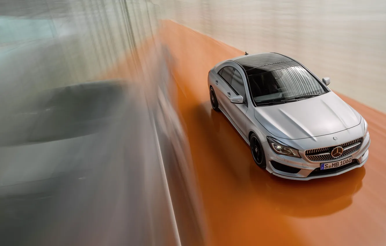 Photo wallpaper Mercedes-Benz, Machine, Silver, Matt, In Motion, The view from the top, CLA Class