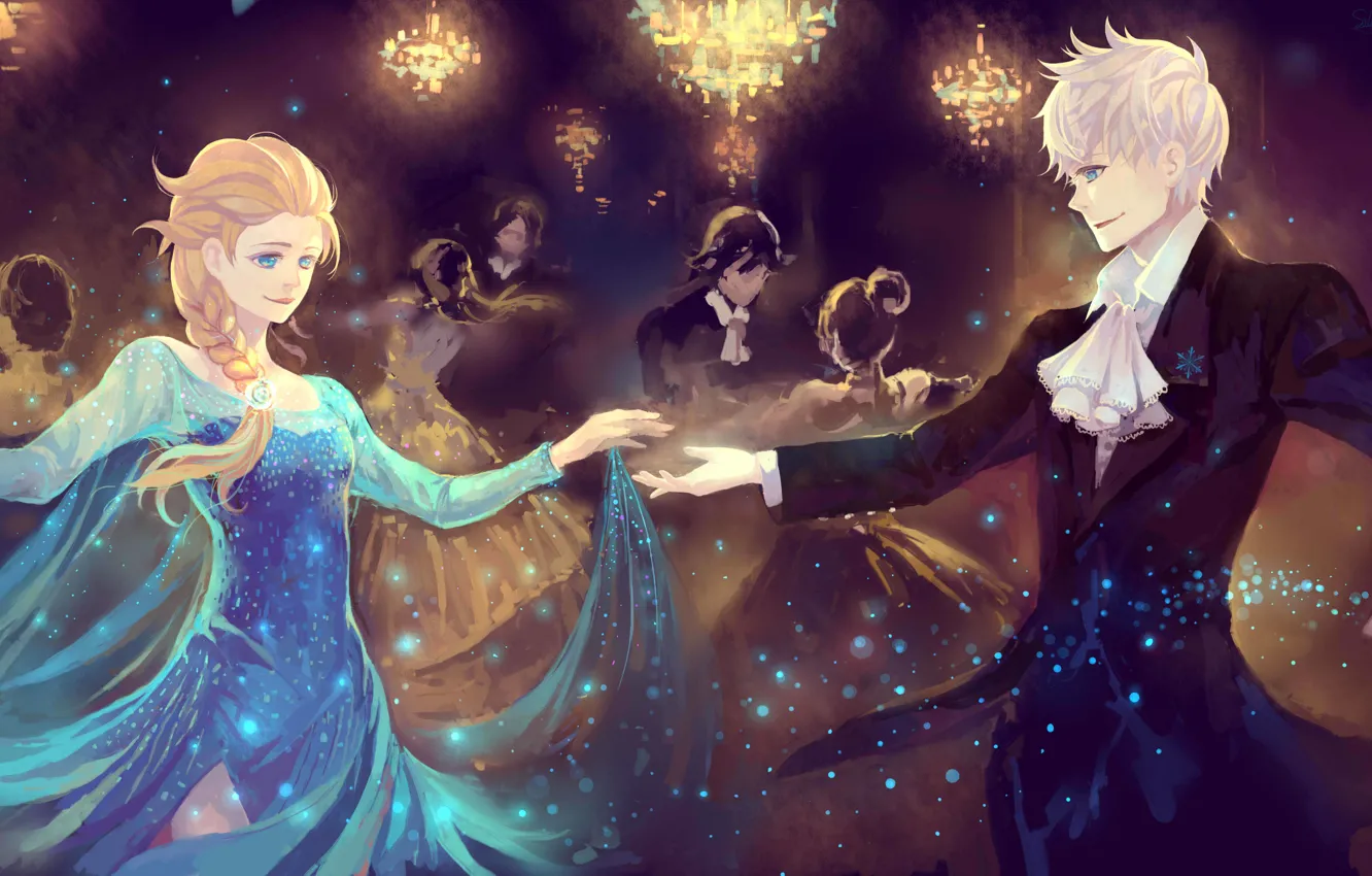 Photo wallpaper girl, lights, beauty, dance, art, pair, Frozen, guy