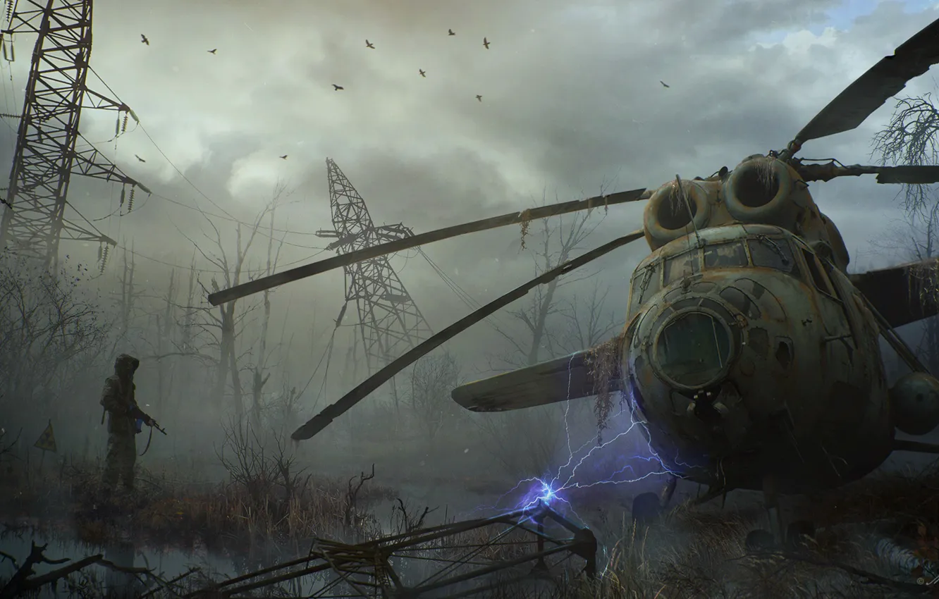 Photo wallpaper Chernobyl, helicopter, Stalker, Stalker, area, Stalker 2