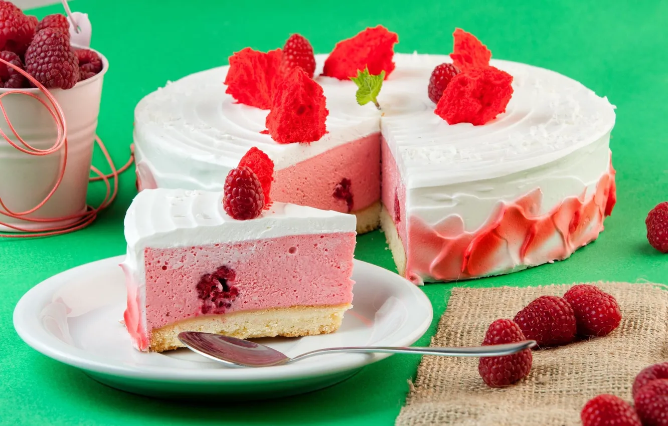 Photo wallpaper raspberry, cake, cream, dessert, mousse