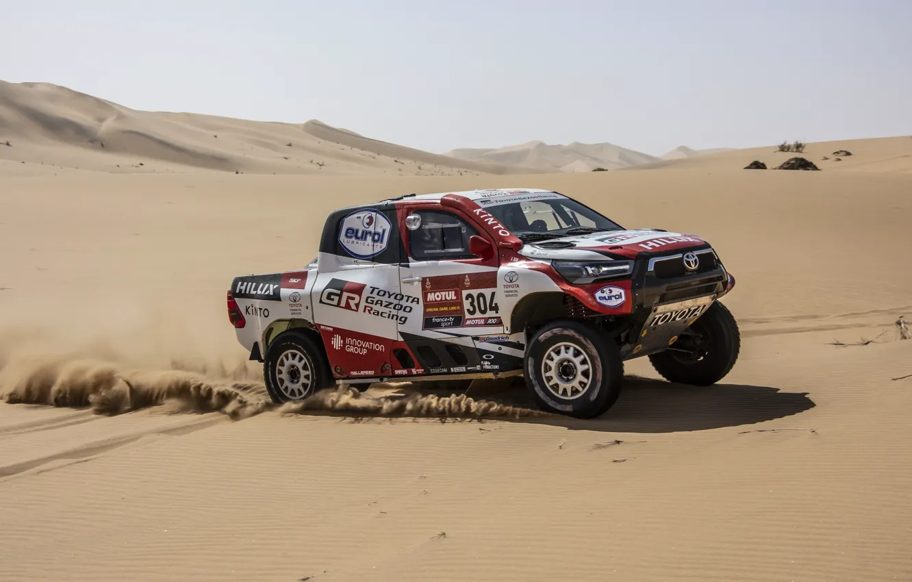 Photo wallpaper desert, Toyota, pickup, Hilux, 2020, Rally Dakar, 2021, Gazoo Racing