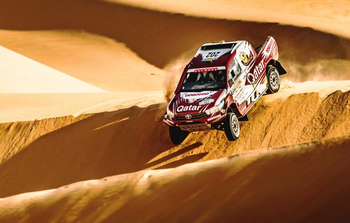 Photo wallpaper Sand, Auto, Sport, Machine, Speed, Race, Toyota, Hilux