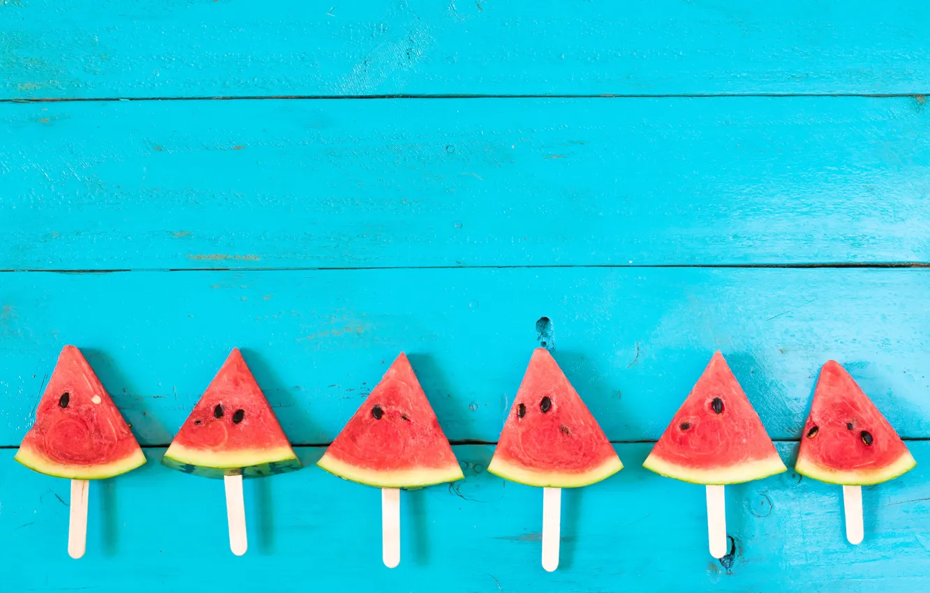 Photo wallpaper watermelon, fresh, wood, slices, watermelon, slice