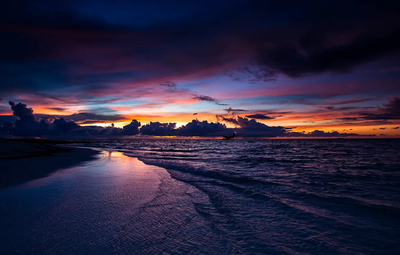 Photo wallpaper sea, beach, nature, Sunset, The Maldives
